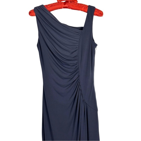 CALVIN KLEIN GRAY GATHERED FITTED SLIT CUTOUT FLOOR LENGTH EVENING GOWN DRESS - Picture 4 of 11